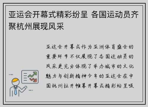 亚运会开幕式精彩纷呈 各国运动员齐聚杭州展现风采